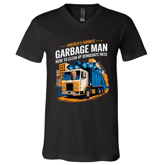 Trump AmericaS Favorite Garbage Man Trump In Trash Truck V-Neck T-Shirt