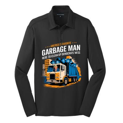 Trump AmericaS Favorite Garbage Man Trump In Trash Truck Silk Touch Performance Long Sleeve Polo