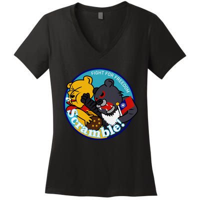 Taiwan Air Force Badge Blue Women's V-Neck T-Shirt