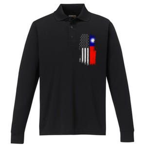 Taiwanese American Flag Pride Taiwan Usa Gift Performance Long Sleeve Polo