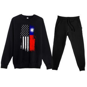 Taiwanese American Flag Pride Taiwan Usa Gift Premium Crewneck Sweatsuit Set