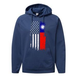 Taiwanese American Flag Pride Taiwan Usa Gift Performance Fleece Hoodie