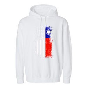 Taiwanese American Flag Pride Taiwan Usa Gift Garment-Dyed Fleece Hoodie