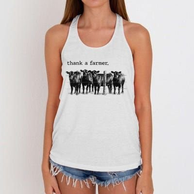 Thank a Farmer Cow Lover Heifer Lover Agriculture Outfit Women's Knotted Racerback Tank