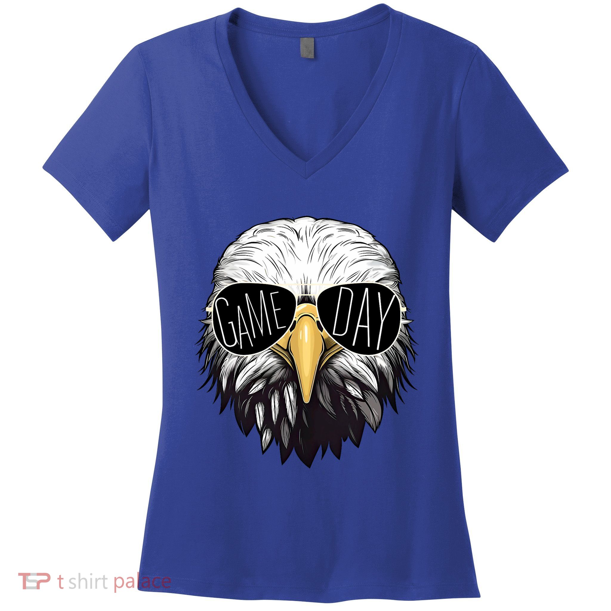 Touchdown American Football Game Day Thanksgiving Bald Eagle Women's V-Neck T-Shirt