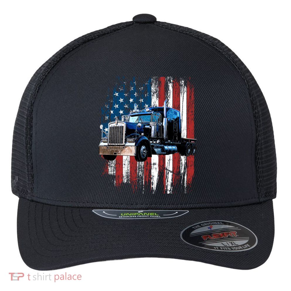 Trucker American Flag Truck Driver Hoodie Truck Driver Gift Flexfit Unipanel Trucker Cap