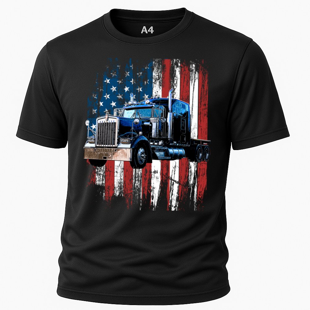 Trucker American Flag Truck Driver Hoodie Truck Driver Gift Cooling Performance Crew T-Shirt