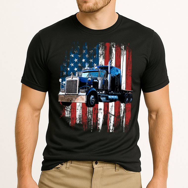 Trucker American Flag Truck Driver Hoodie Truck Driver Gift Cooling Performance Crew T-Shirt