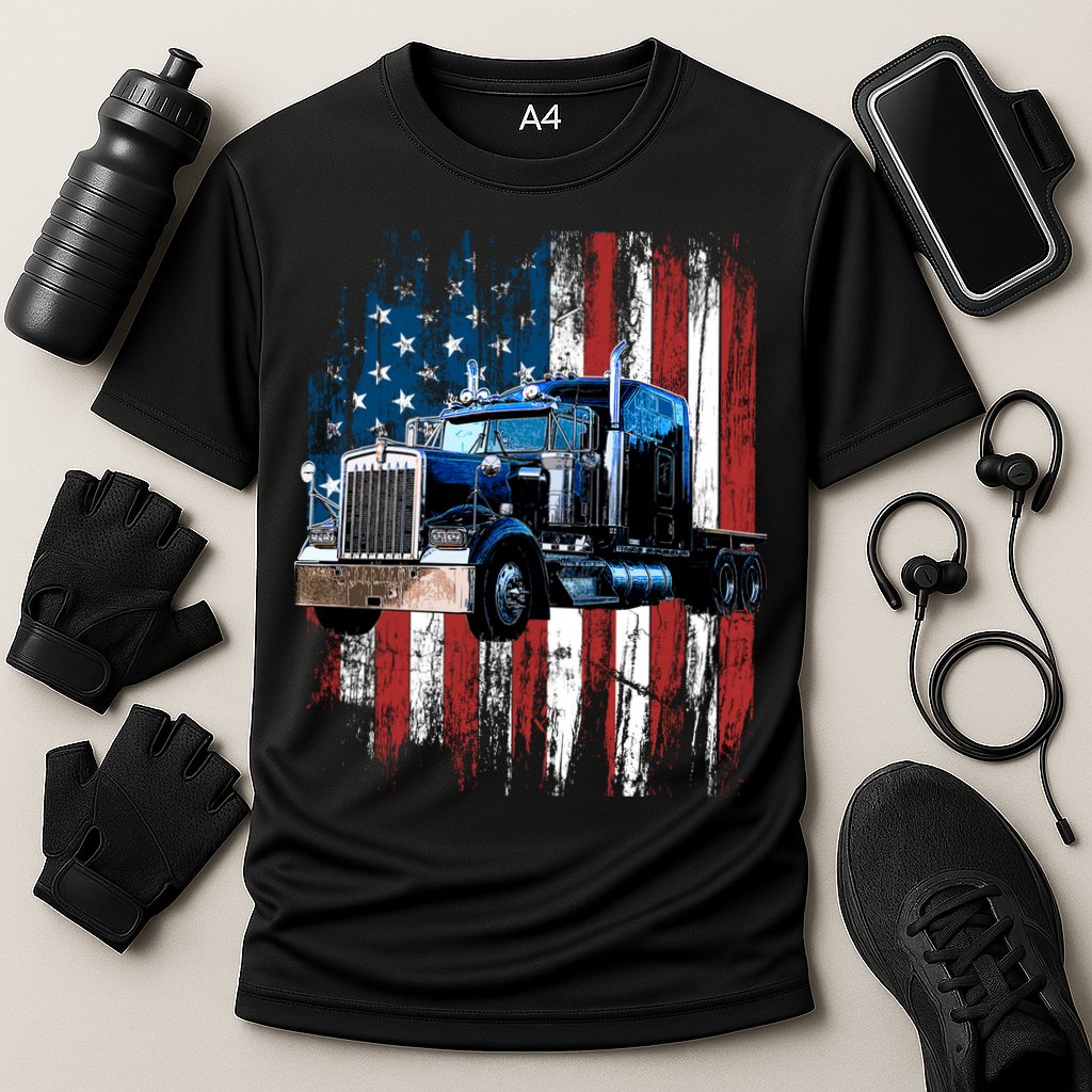 Trucker American Flag Truck Driver Hoodie Truck Driver Gift Cooling Performance Crew T-Shirt