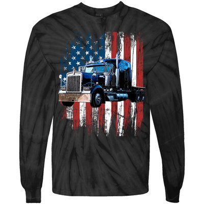 Trucker American Flag Truck Driver Hoodie Truck Driver Gift Tie-Dye Long Sleeve Shirt