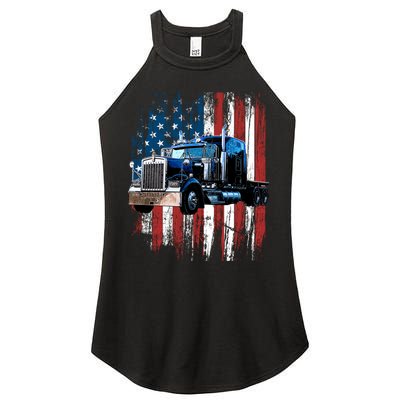 Trucker American Flag Truck Driver Hoodie Truck Driver Gift Women's Perfect Tri Rocker Tank