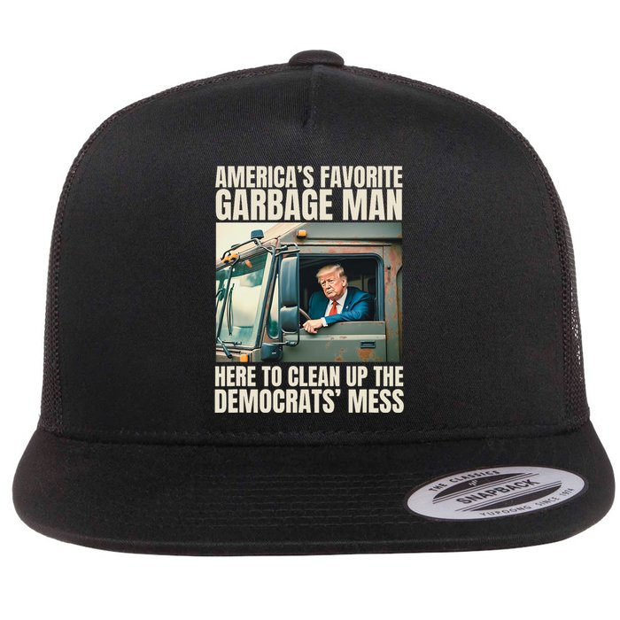 Trump AmericaS Favorite Garbage Man Trump In Trash Truck Flat Bill Trucker Hat