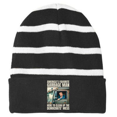 Trump AmericaS Favorite Garbage Man Trump In Trash Truck Striped Beanie with Solid Band