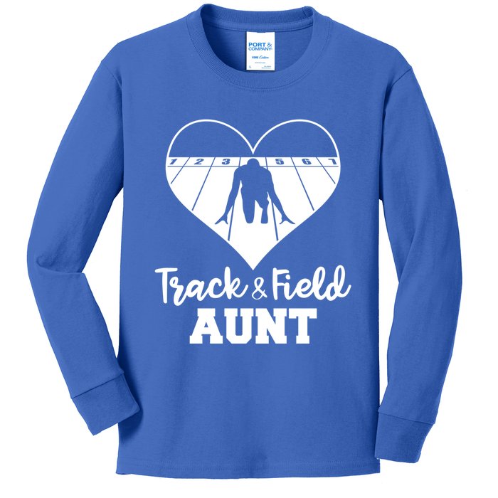 Track And Field Aunt Heart Funny Athletic Gift Kids Long Sleeve Shirt