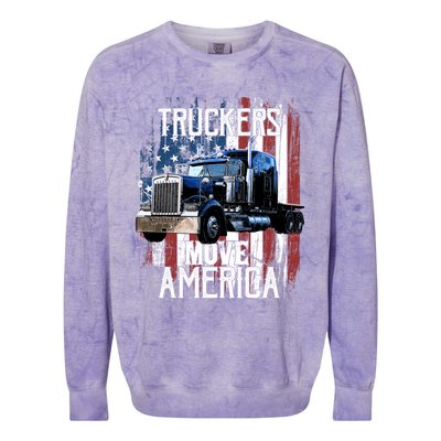 Trucker American Flag Truck Driver Gift Colorblast Crewneck Sweatshirt