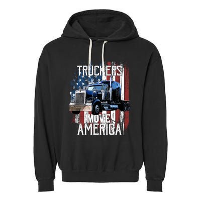 Trucker American Flag Truck Driver Gift Garment-Dyed Fleece Hoodie