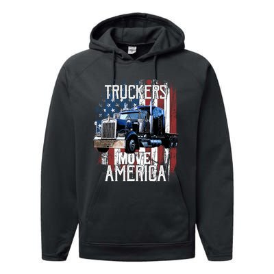 Trucker American Flag Truck Driver Gift Performance Fleece Hoodie