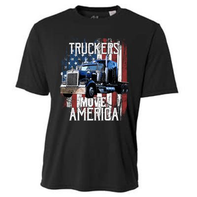 Trucker American Flag Truck Driver Gift Cooling Performance Crew T-Shirt