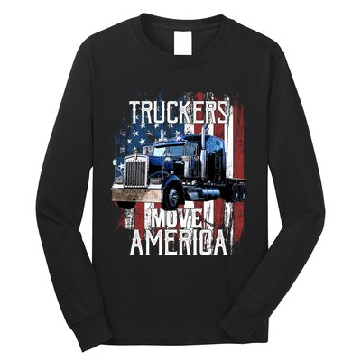 Trucker American Flag Truck Driver Gift Long Sleeve Shirt