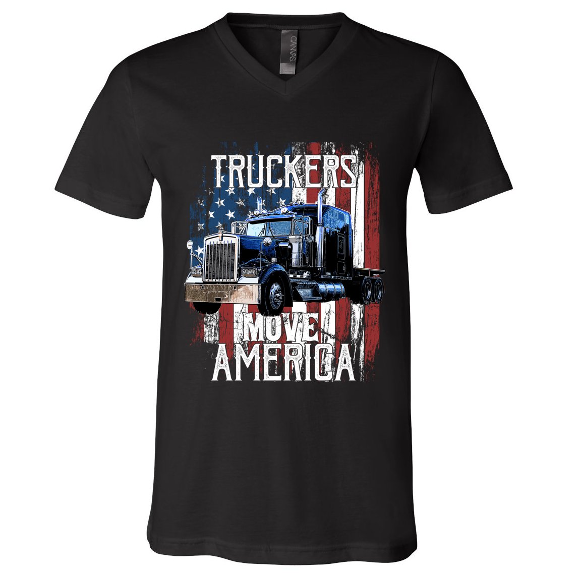 Trucker American Flag Truck Driver Gift V-Neck T-Shirt