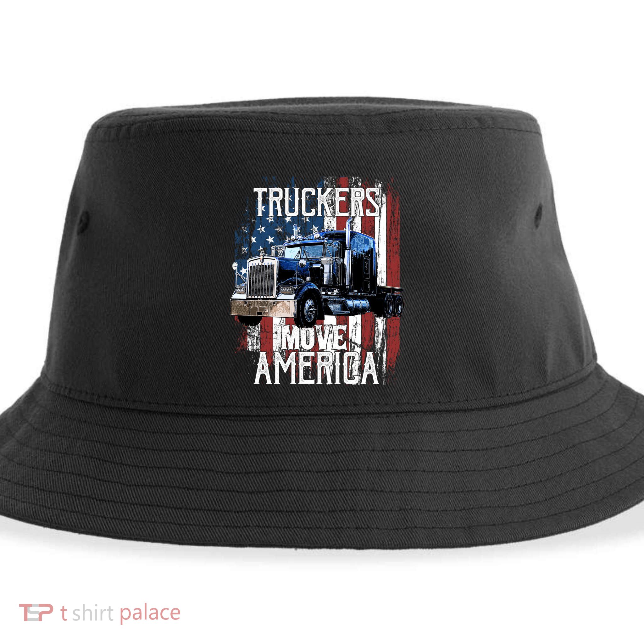 Trucker American Flag Truck Driver Gift Sustainable Bucket Hat
