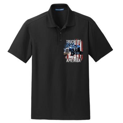 Trucker American Flag Truck Driver Gift Dry Zone Grid Polo