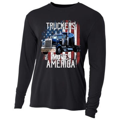 Trucker American Flag Truck Driver Gift Cooling Performance Long Sleeve Crew