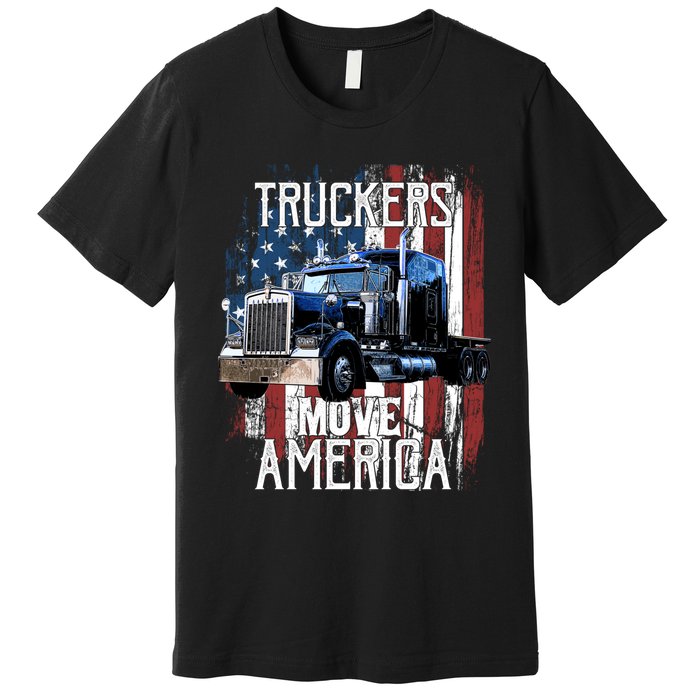 Trucker American Flag Truck Driver Gift Premium T-Shirt