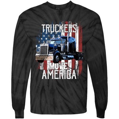 Trucker American Flag Truck Driver Gift Tie-Dye Long Sleeve Shirt