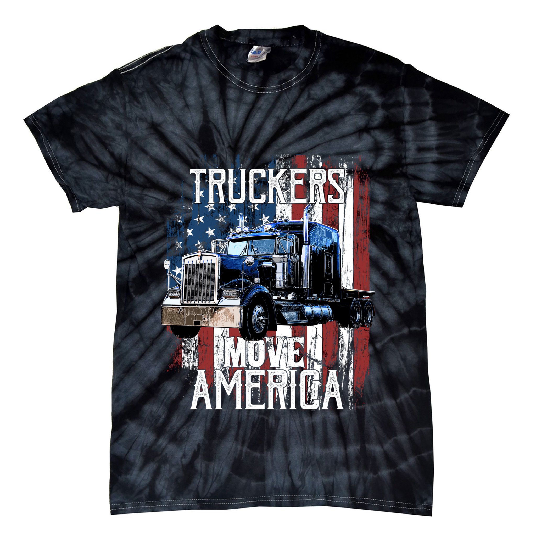 Trucker American Flag Truck Driver Gift Tie-Dye T-Shirt