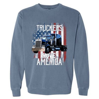 Trucker American Flag Truck Driver Gift Garment-Dyed Sweatshirt