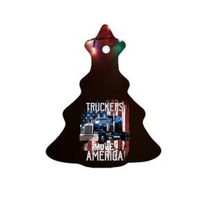 Trucker American Flag Truck Driver Gift Ceramic Tree Ornament