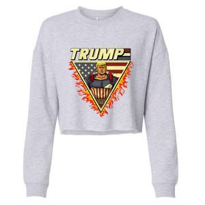 Trump America First Hero Patriotic Action Hero Illustration Gift Cropped Pullover Crew