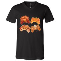 Thanksgiving Autumn Fall Video Game Controllers V-Neck T-Shirt
