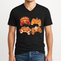 Thanksgiving Autumn Fall Video Game Controllers V-Neck T-Shirt