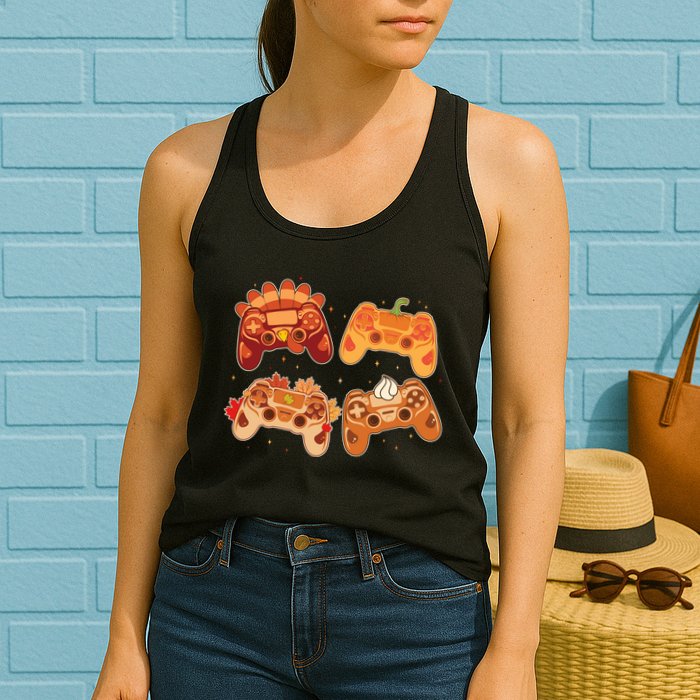 Thanksgiving Autumn Fall Video Game Controllers Womens Tank Top