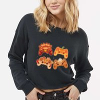 Thanksgiving Autumn Fall Video Game Controllers Cropped Pullover Crew