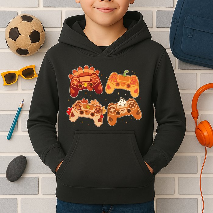 Thanksgiving Autumn Fall Video Game Controllers Kids Hoodie