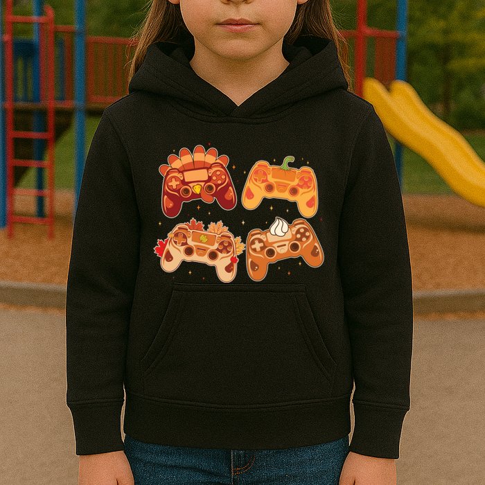 Thanksgiving Autumn Fall Video Game Controllers Kids Hoodie