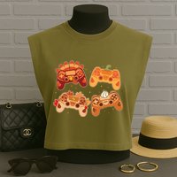 Thanksgiving Autumn Fall Video Game Controllers Garment-Dyed Women's Muscle Tee