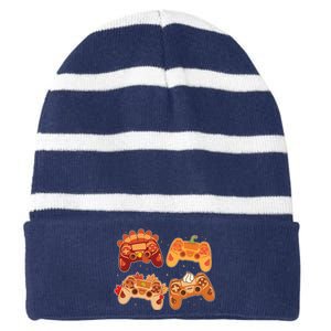 Thanksgiving Autumn Fall Video Game Controllers Striped Beanie with Solid Band