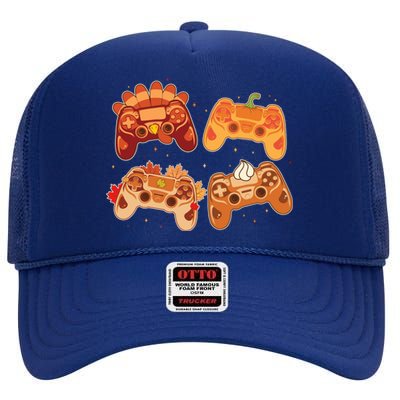 Thanksgiving Autumn Fall Video Game Controllers High Crown Mesh Back Trucker Hat