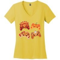 Thanksgiving Autumn Fall Video Game Controllers Women's V-Neck T-Shirt