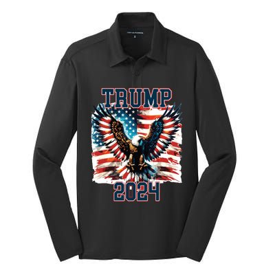 Trump American Flag President Election Silk Touch Performance Long Sleeve Polo