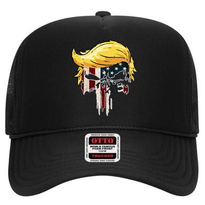 Trump American Flag 2024 Second Term Reelection  High Crown Mesh Back Trucker Hat