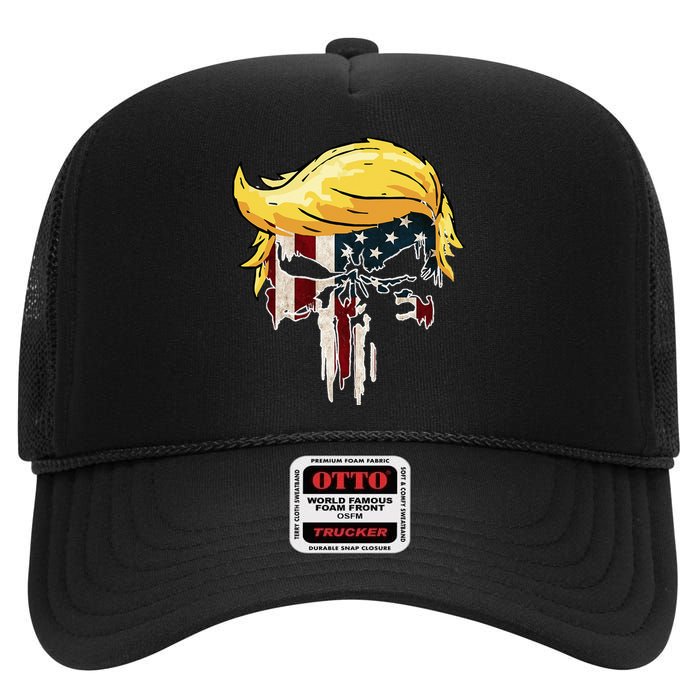 Trump American Flag 2024 Second Term Reelection  High Crown Mesh Back Trucker Hat