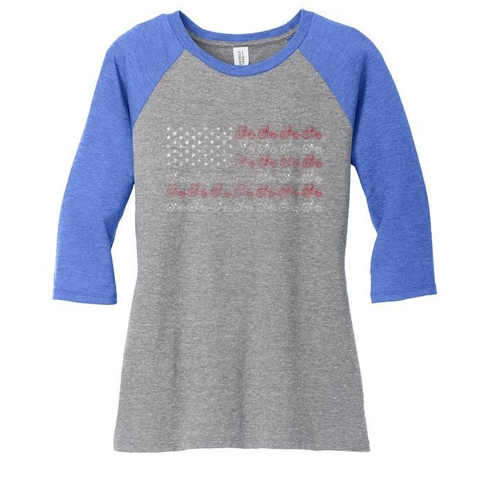 Tractor American Flag Farmer Women's Tri-Blend 3/4-Sleeve Raglan Shirt