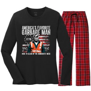 Trump AmericaS Favorite Garbage Man Trump In Trash Truck Women's Long Sleeve Flannel Pajama Set 