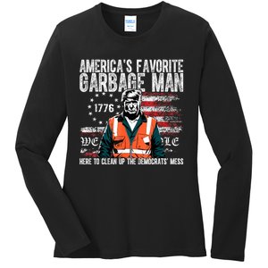 Trump AmericaS Favorite Garbage Man Trump In Trash Truck Ladies Long Sleeve Shirt