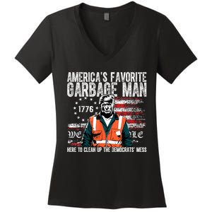 Trump AmericaS Favorite Garbage Man Trump In Trash Truck Women's V-Neck T-Shirt